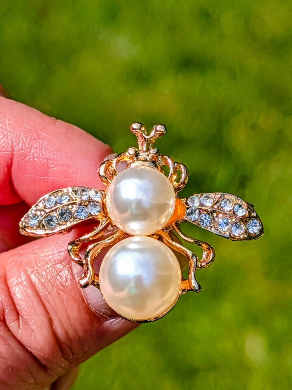 Honey Bee Brooch - Rose Gold with Clear Rhinestones